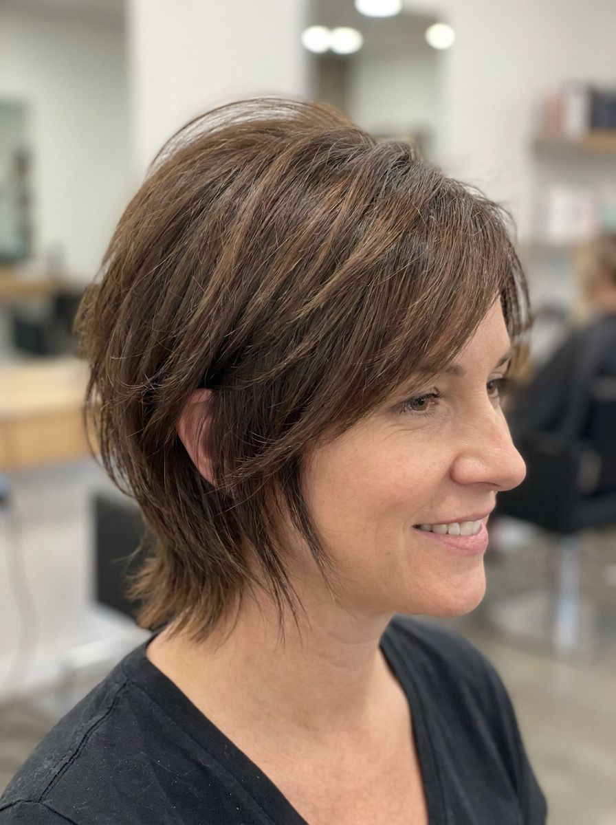 Kurzer fransiger Haarschnitt mit Volumen am Oberkopf - Fransige Kurzhaarfrisuren